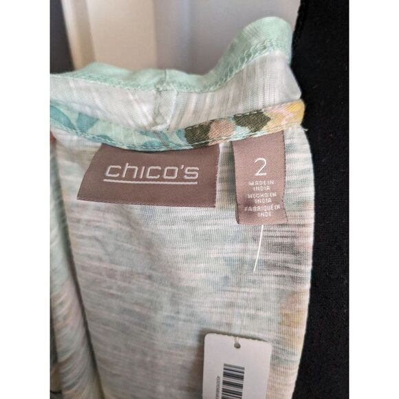 NWT Chico's Medallion Galore Blue Floral‎ Open-Front Knit Jacket - Size 2 (L/12) - Picture 4 of 12